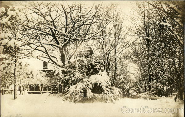 Snowy Winter Scene of House and Trees Oswego New York