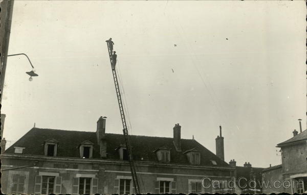 Men on Large Ladder Above Building Boy Scouts