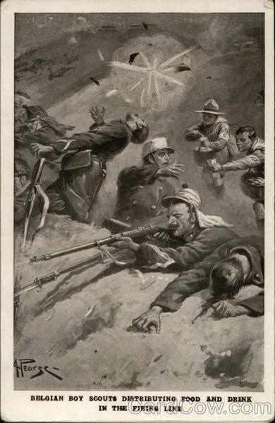 Belgian Boy Scouts Distributing Food and Drink in the Firing Line