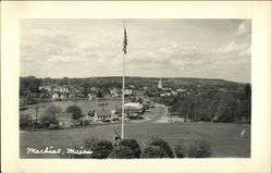 View of Town and Flagpole Postcard