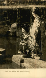 Young Girls Proud of Their Beautiful Kimonos Postcard