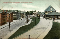 Railroad Station and Montello St. Brockton, MA Postcard Postcard