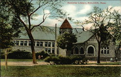 Street View of Memorial Library Malden, MA Postcard Postcard
