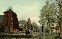 Main Street Showing Universalist and Catholic Churches Amesbury, MA Postcard Postcard