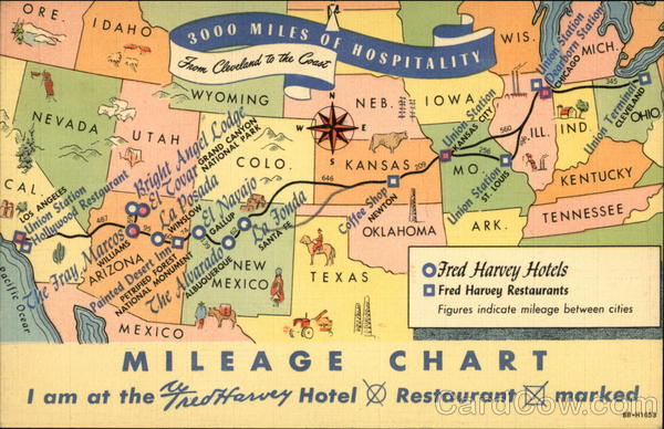 Fred Harvey Restaurants - Mileage Chart Maps