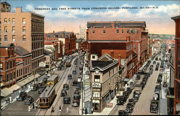 Congress and Free Streets from Congress Square Portland Maine