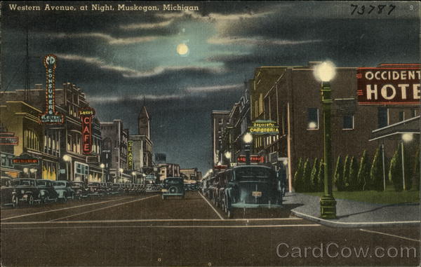 Western Avenue at Night Muskegon Michigan