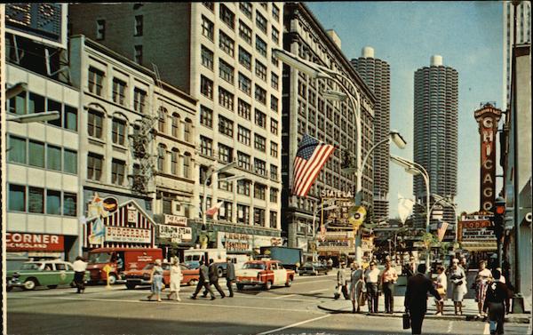 State Street at Randolph with New Marina City's Twin Towers in the Background Chicago Illinois