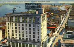 Main Street South showing Financial District Bridgeport, CT Postcard Postcard