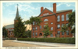 St Joseph's Church and School Pawtucket, RI Postcard Postcard