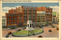 Monument Square, looking Uptown Postcard
