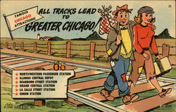 All Tracks Lead to Greater Chicago! Illinois Postcard Postcard