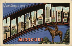 Greetings from Kansas City, Missouri with Indian Scout Statue Postcard Postcard