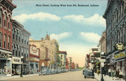 Main Street, Looking West from 9th Richmond, IN Postcard Postcard