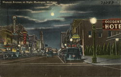 Western Avenue at Night Postcard