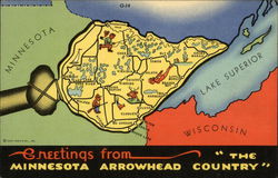 Map of Minnesota Arrowhead Country Maps Postcard Postcard
