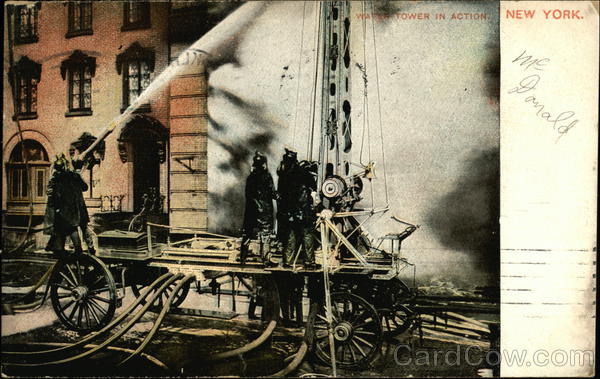 Water Tower in Action, New York Firemen