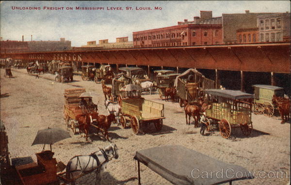 Unloading Freight on Mississippi Levee St. Louis Missouri