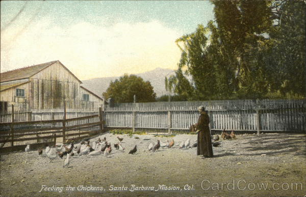 Santa Barbara Mission - Feeding the Chickens California