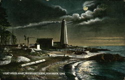 Light House Point, Moonlight Scene New Haven, CT Postcard Postcard