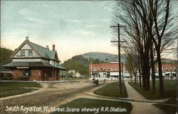 Street Scene showing R.R. Station Postcard