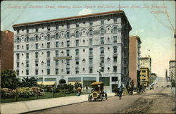 Looking up Stockton Street, showing Union Square and Union Square Hotel Postcard