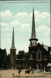 First Congregational and First M.E. Churches Lockport, NY Postcard Postcard