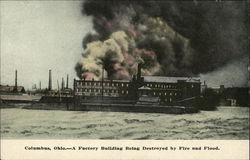 Factory Building Being Destroyed by Fire and Flood Columbus, OH Postcard Postcard