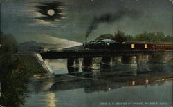 Erie R.R. Bridge by Night Warren, OH Postcard 
