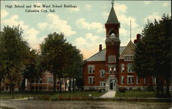 High School and West Ward School Buildings Columbia City, IN Postcard Postcard