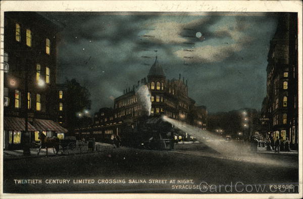 Twentieth Century Limited Crossing Salina Street at Night Syracuse New York