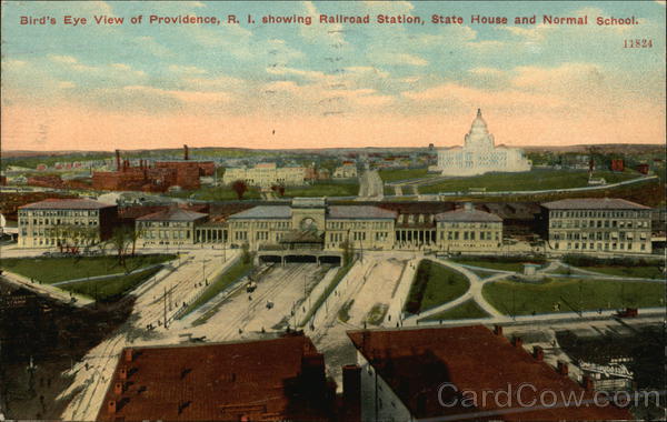 Bird's Eye View of Providence, R.I. Showing Railroad Station, State House and Normal School Rhode Island