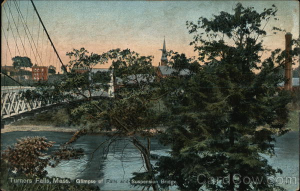 Glimpse of Falls and Suspension Bridge Turners Falls Massachusetts