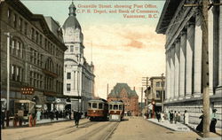 Granville Street, Showing Post Office, C.P.R. Depot, and Bank of Commerce Postcard