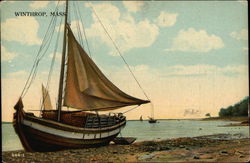 View of Beach and Sailing Boat Winthrop, MA Postcard Postcard