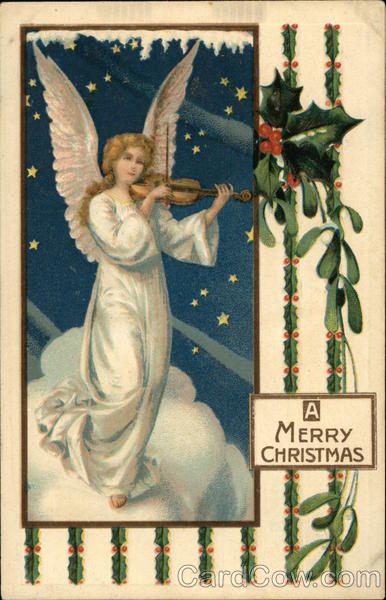 A Merry Christmas - Angel Playing Violin in Starlight Scene Angels