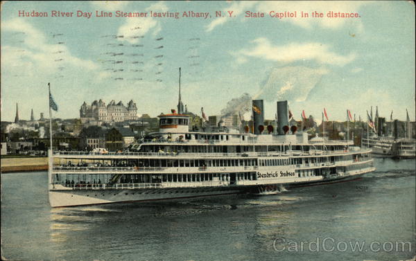 Hudson River Day Line Steamer Leaving Albany, N.Y. State Capitol in the Distance
