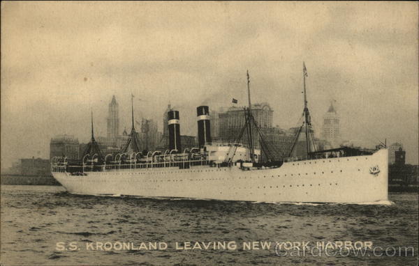 S.S. Kroonland Leaving New York Harbor Steamers