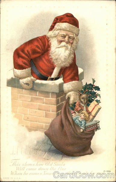 Santa and Chimney with Sack of Toys Santa Claus