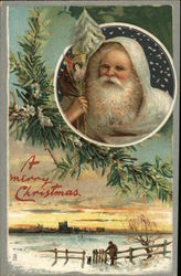 A Merry Christmas - Santa in White Postcard