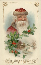 Christmas Greetings with Santa and Snow Scene Postcard