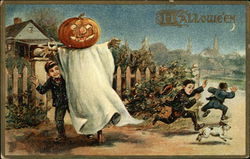 Halloween with Boys and Pumpkin Ghost Halloween with Boys and Pumpkin Ghost