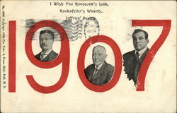 1907, I Wish You Roosevelt's Luck, Rockefeller's Wealth, Jeffries' Health Political Postcard Postcard
