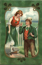 Meeting her at the stile one day, he helps and escorts her on her way. St. Patrick's Day Postcard Postcard