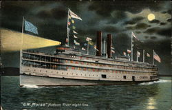 "G. W. Morse" Hudson River night line Postcard