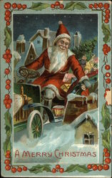 A Merry Christmas - Santa in Car Postcard