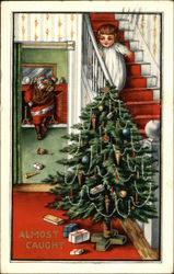 Almost Caught - Child Coming Downstairs as Santa goes back up the Chimney Postcard
