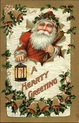 A Hearty Greeting - Santa With Lantern Postcard