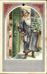 A Merry Christmas - St Nick Knocking on the Door Postcard