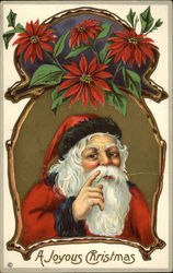 A Joyous Christmas - Santa and Poinsettias Postcard
